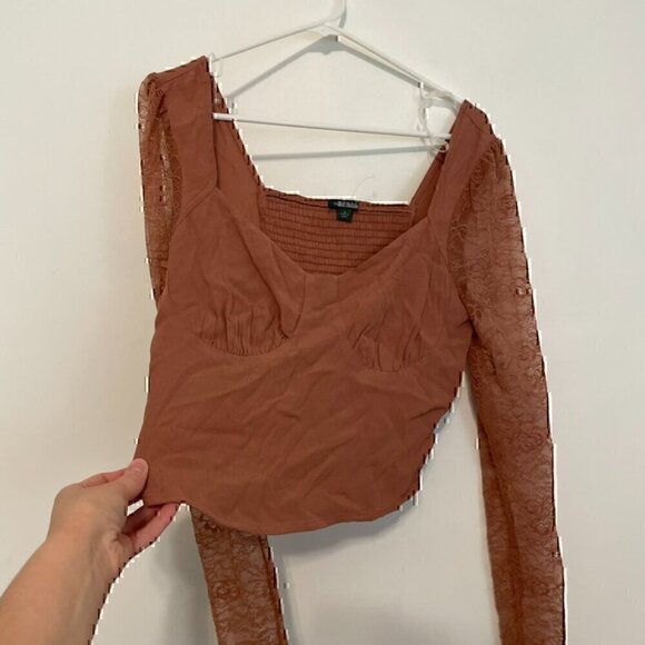 WILD FABLE Long Sleeve Lace Bustier Top Mauve Pink Brown Y2K 90s Cropped Crop M - Picture 9 of 13